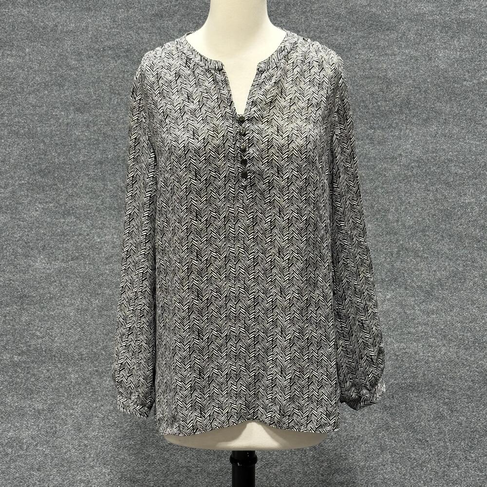 Laundry By Shelli Segal Shirt Womens Medium Black White Chevron Blouse